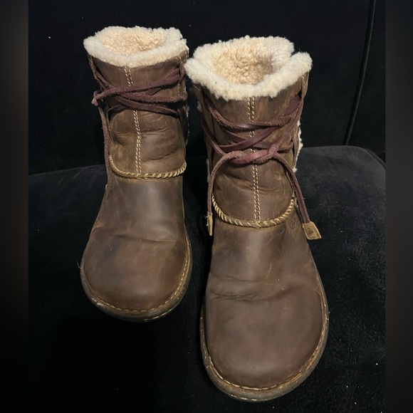 UGG Shoes - UGG Boots Cove Toast Brown Leather Sheepskin Ankle Moccasins Women’s US 10 EU 41